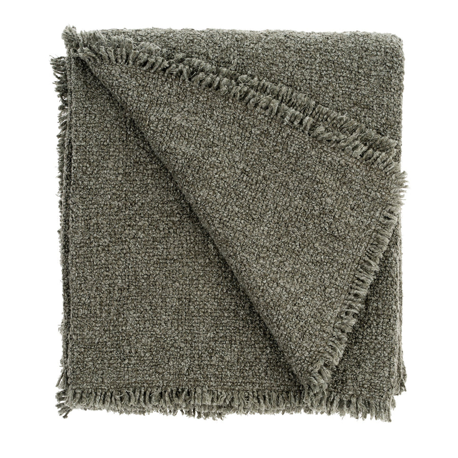 FRINGED BOUCLE THROW - FOREST