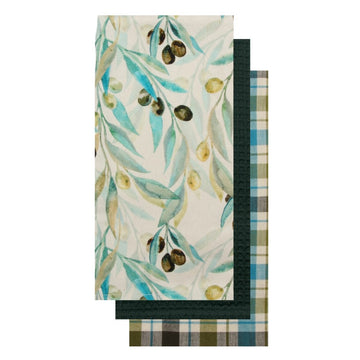 OLIVE PRINT TEA TOWEL SET/3