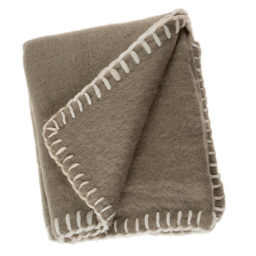 BLANKET STITCH WOOL BLEND THROW - TAUPE