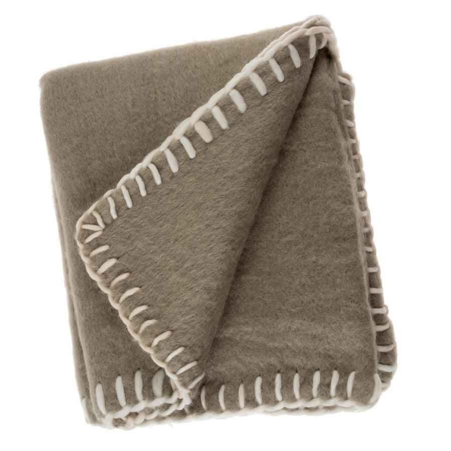 BLANKET STITCH WOOL BLEND THROW - TAUPE