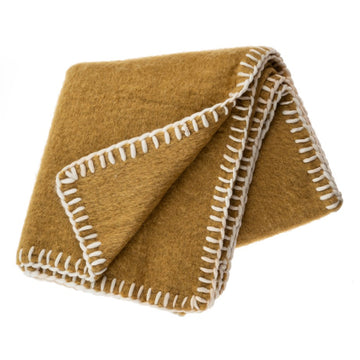 BLANKET STITCH WOOL BLEND THROW - OCHRE