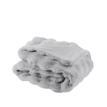 LUXE SCULPTED RABBIT FUR THROW GREY