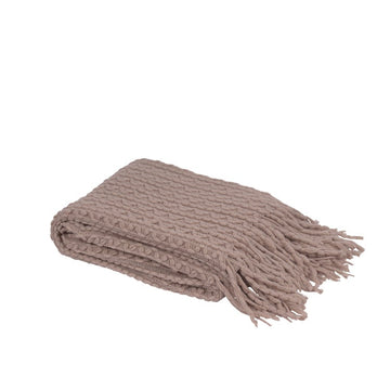 WOVEN KNIT TASSEL THROW TAUPE