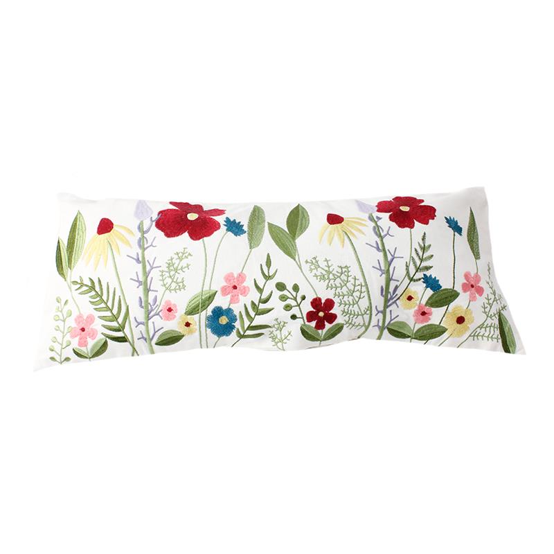 FLOWERS EMBROID LUMBAR PILLOW