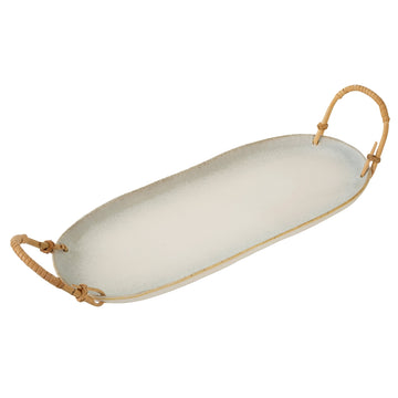 RATTAN WRAPPED CERAMIC PLATTER