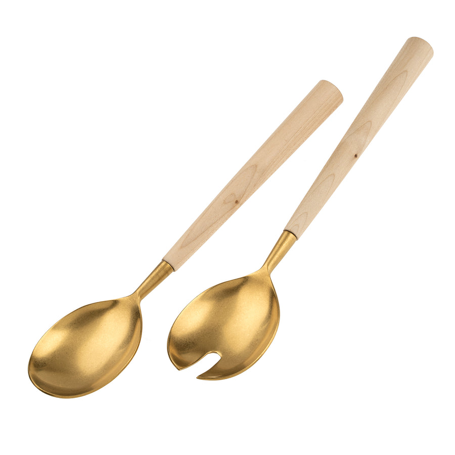 MAPLE WOOD SALAD SERVERS S/2 TUMBLED GOLD