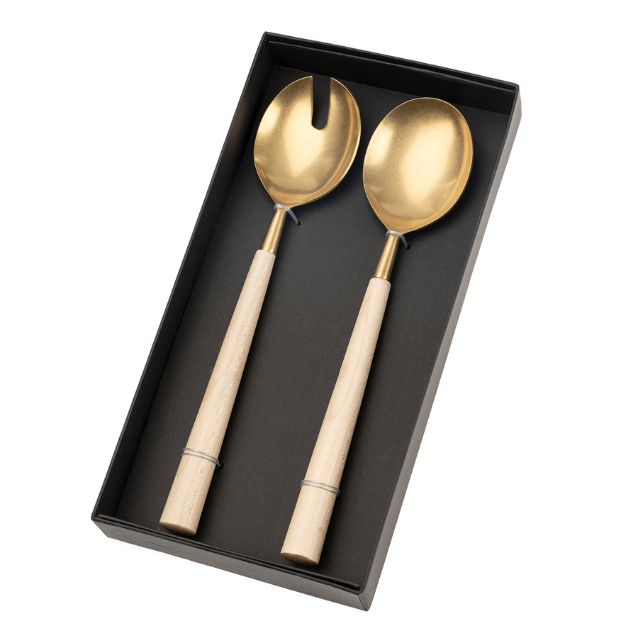 MAPLE WOOD SALAD SERVERS S/2 TUMBLED GOLD