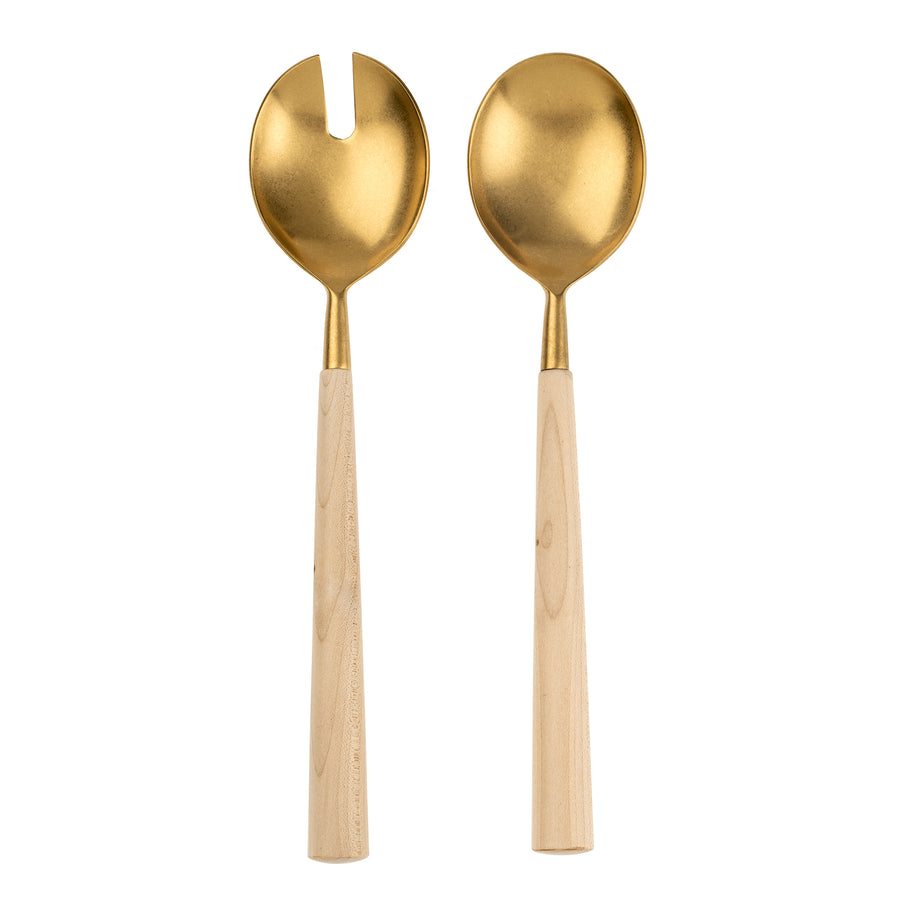 MAPLE WOOD SALAD SERVERS S/2 TUMBLED GOLD