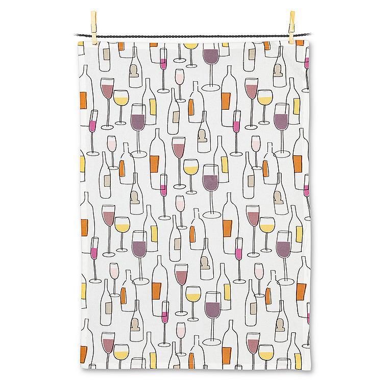 WINE BOTTLES AND GLASSES TEA TOWEL