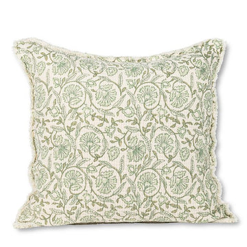 GREEN FLORAL SQ PILLOW