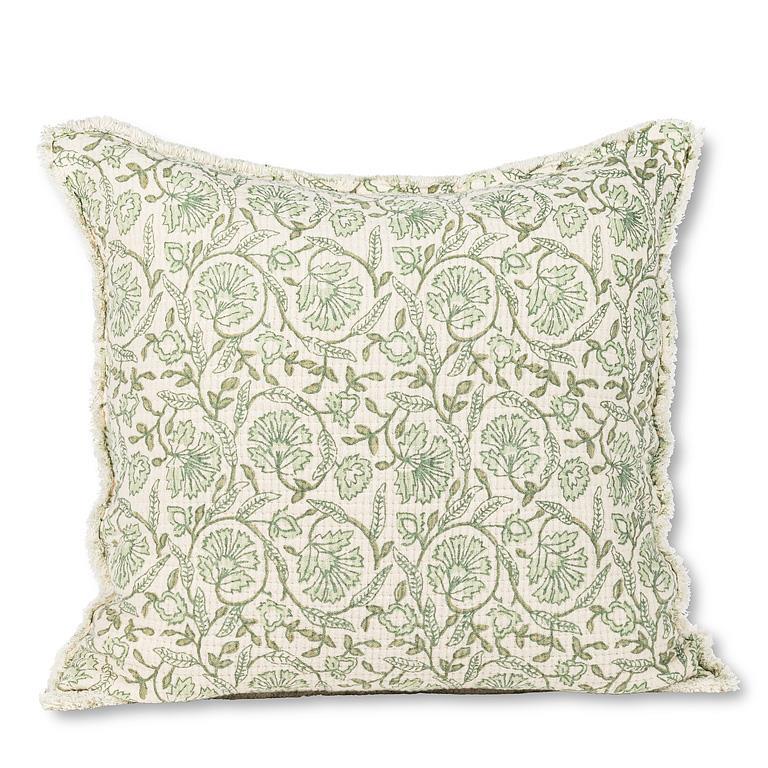 GREEN FLORAL SQ PILLOW