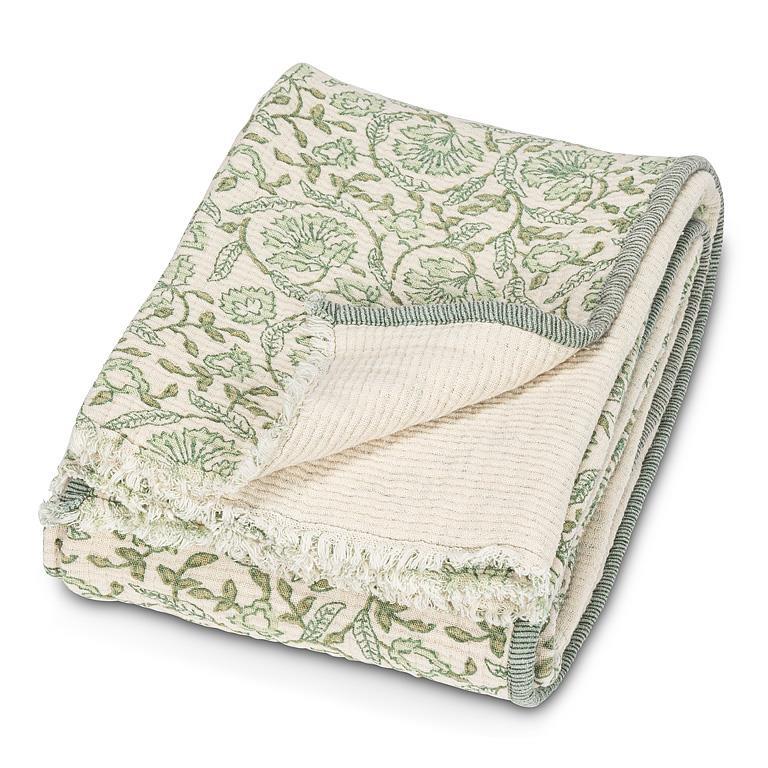 GREEN FLORAL THROW
