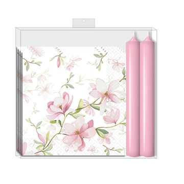 NAPKIN/CANDLE SET - PINK FLORAL