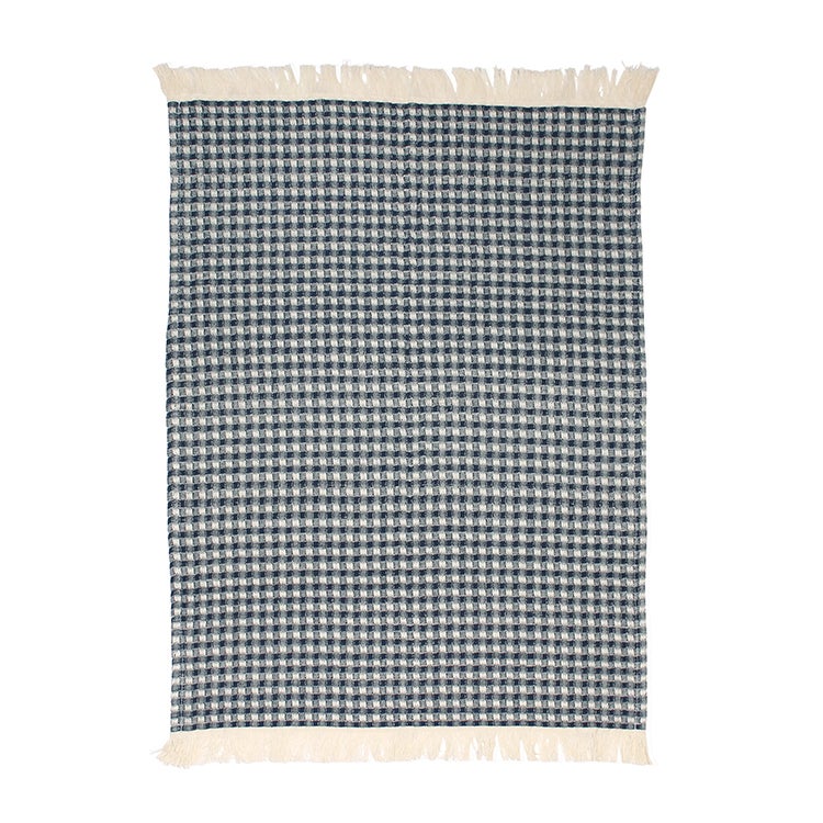 JUMBO WAFFLE FRINGE TEA TOWEL NAVY