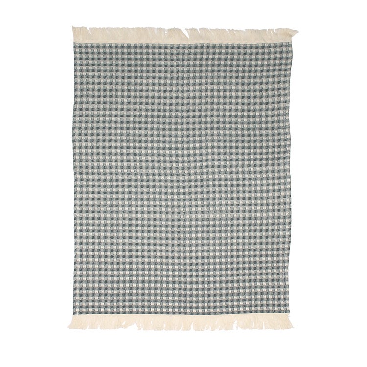 JUMBO WAFFLE FRINGE TEA TOWEL CHARCOAL