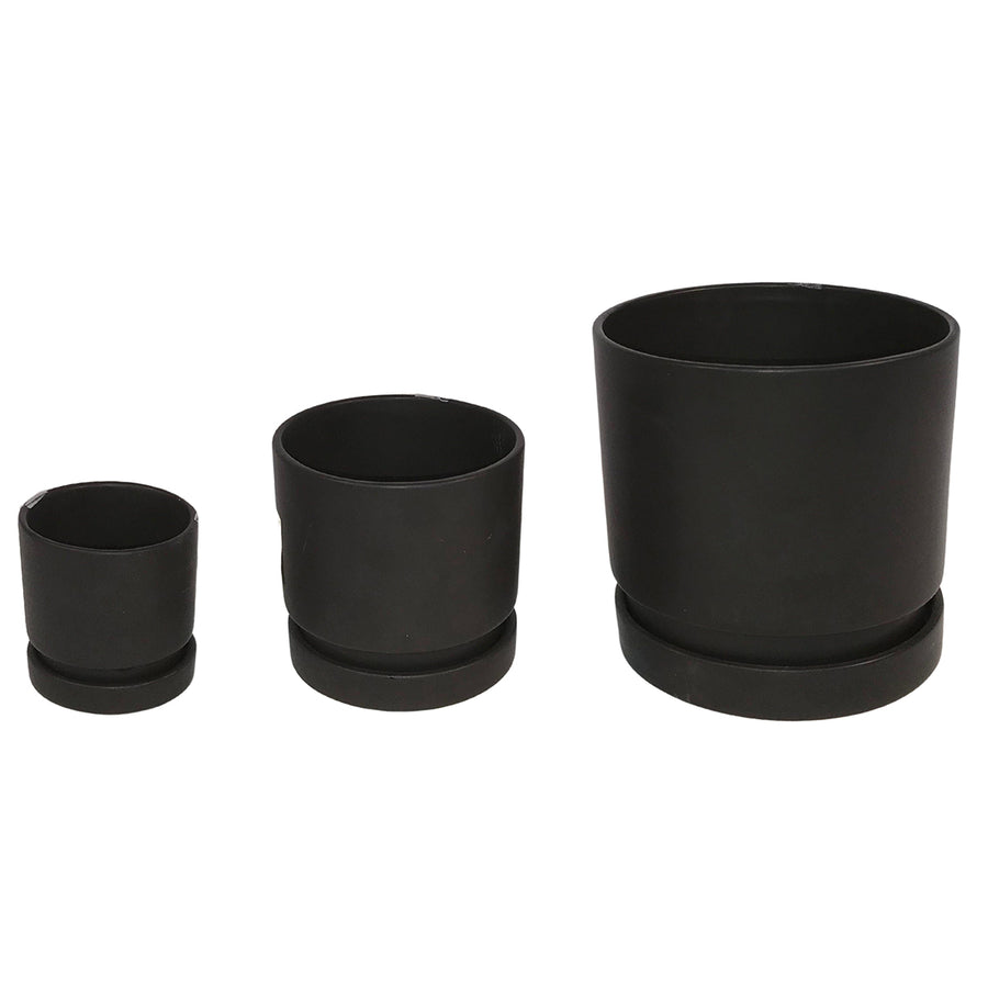 ADRIANA MATTE BLK POT W/SAUCER