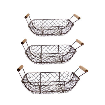 BASKETS/WOOD HANDLE SET