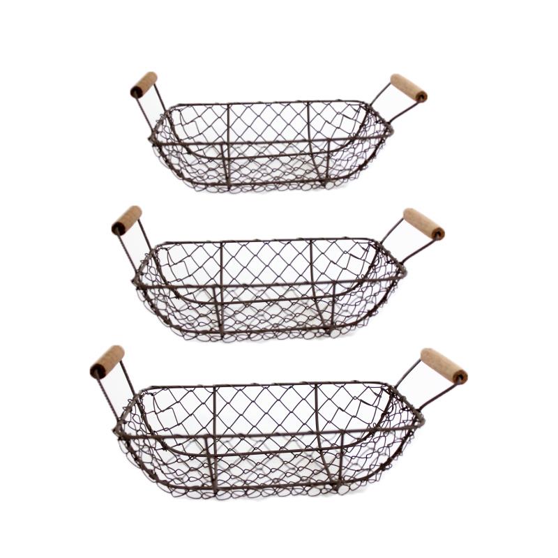 BASKETS/WOOD HANDLE SET
