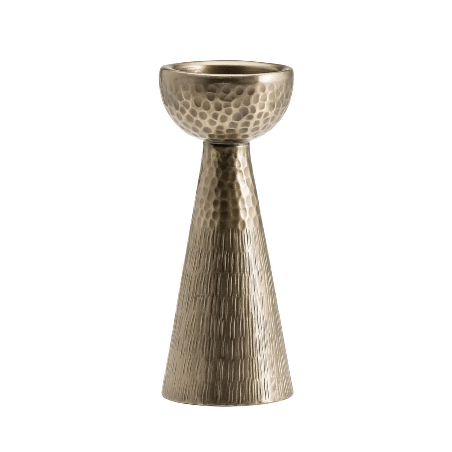 MAKIRA HAMMERED ANTIQUE BRASS PILLAR CANDLE HOLDER
