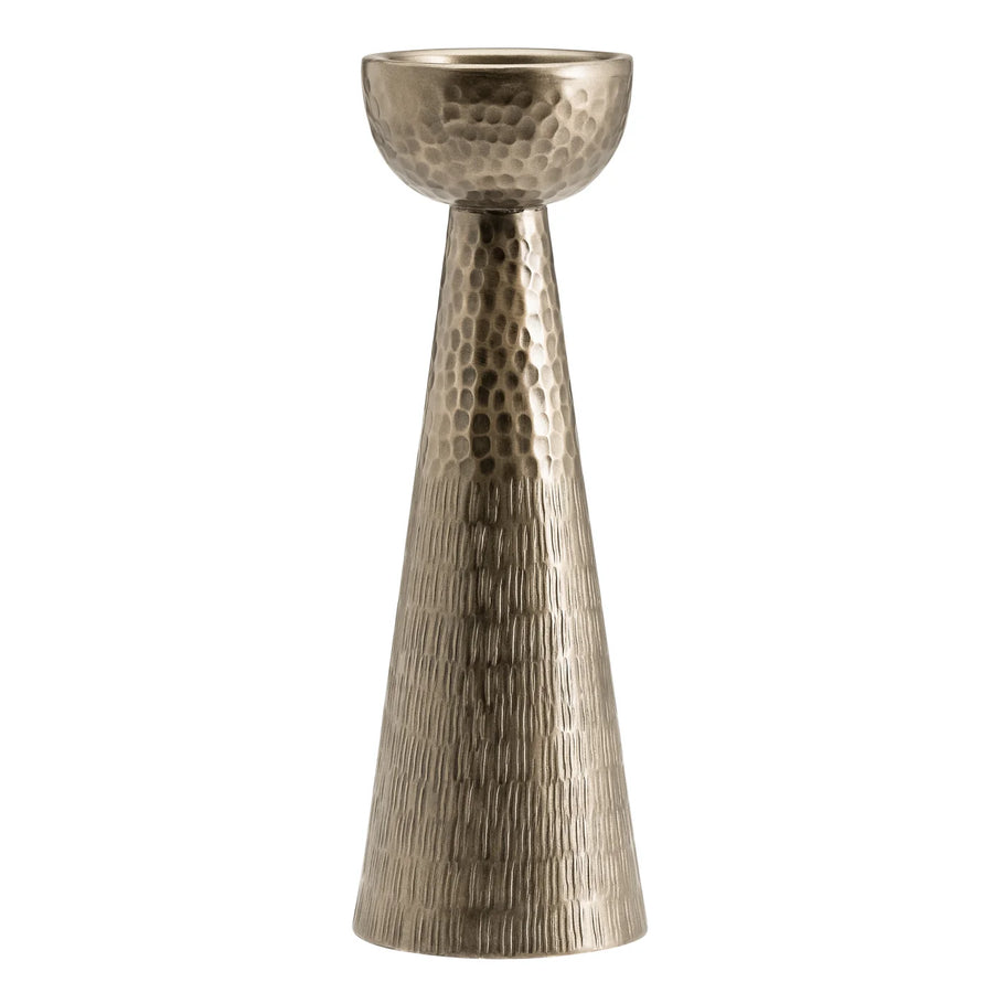MAKIRA HAMMERED ANTIQUE BRASS PILLAR CANDLE HOLDER