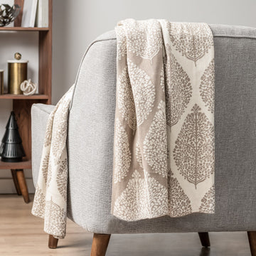 MANTRA LEAF JACQUARD KNIT REVERSIBLE THROW