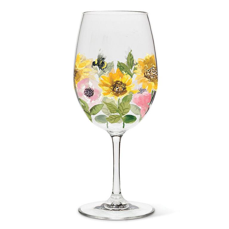 SUNFLOWERS AND BEES WINE GLASS