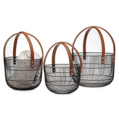 MISSION WIRE FAUX LEATHER BASKET