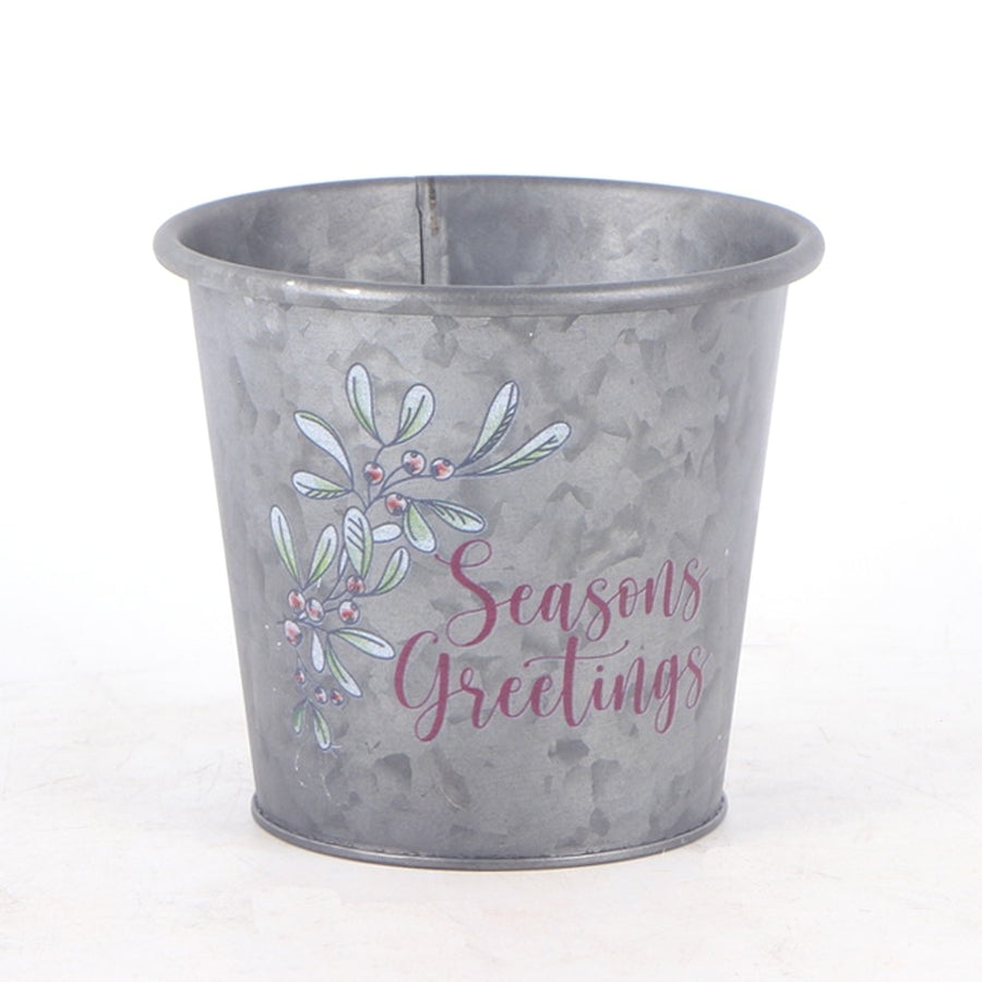 GALVANIZED SEASONS GREETINGS POT