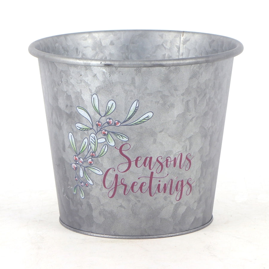 GALVANIZED SEASONS GREETINGS POT