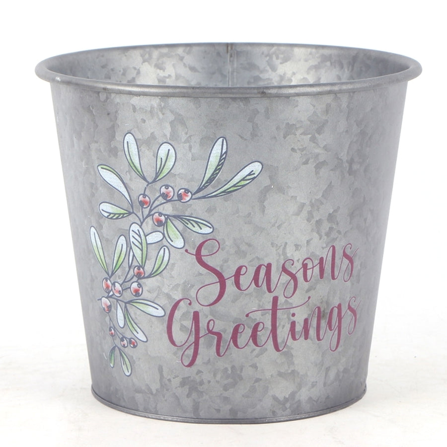 GALVANIZED SEASONS GREETINGS POT
