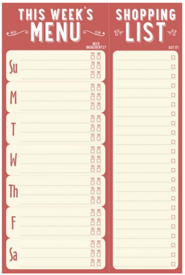 NOTE PAD THIS WEEKS MENU