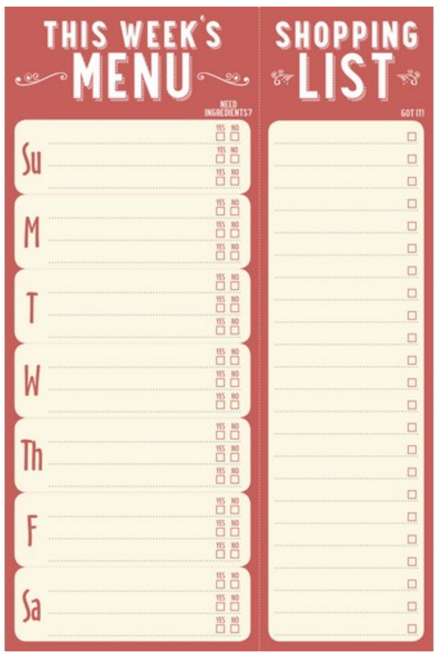 NOTE PAD THIS WEEKS MENU