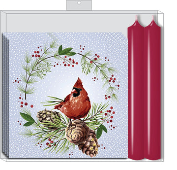 NAPKIN CANDLE SET - WINTER CARDINAL
