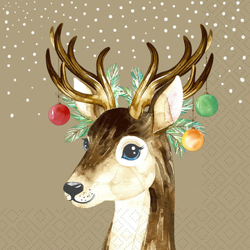 LUNCHEON NAPKIN - DEER BAUBLES