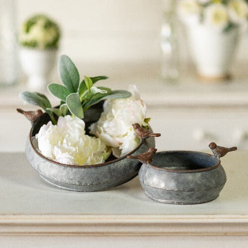 DECORATIVE METAL BIRD BATHS S/2