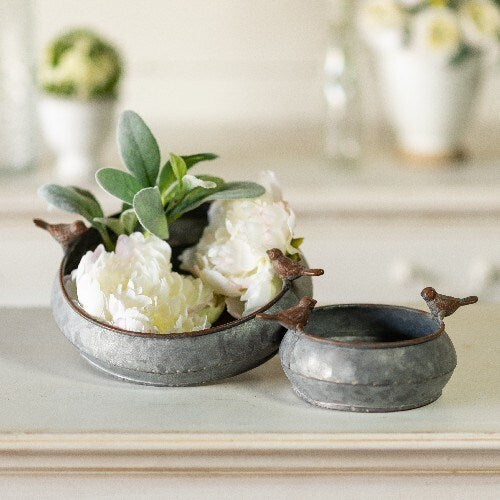 DECORATIVE METAL BIRD BATHS S/2